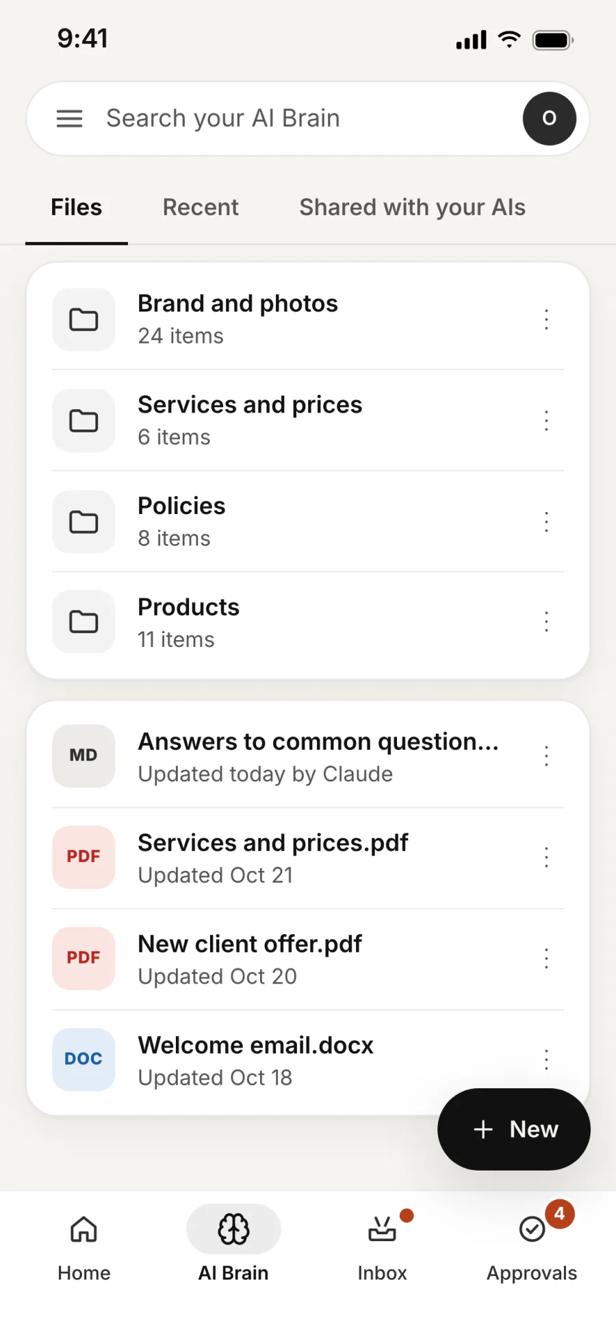 The AI Brain: folders and files for the business.